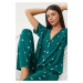 Happiness İstanbul Women's Dark Green Heart-shaped Shirt Trousers Pajama Set