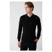 Avva Men's Black Knitwear Sweater 3-Button Polo Collar Regular Fit