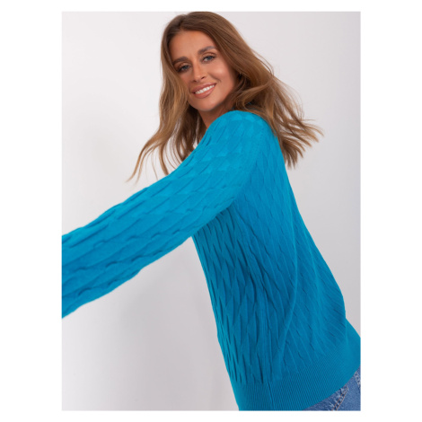 Turquoise women's classic sweater with patterns