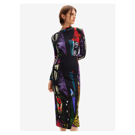 Black women's patterned knit midi dress Desigual Malaga Lacroix - Women
