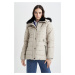 DEFACTO Water Repellent Detachable Faux Für Hooded Quilted Coat