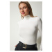 Happiness İstanbul Women's Ecru High Collar Saran Stretchy Knitted Blouse