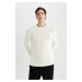 DEFACTO Men's Ecru Standard Fit Regular Cut Crew Neck Knitwear Sweater