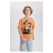 DEFACTO Boy Oversize Fit Wide Mold Crew Neck Printed Short Sleeve T-Shirt