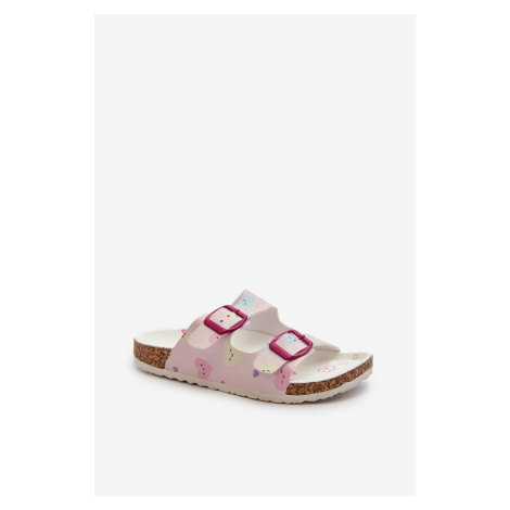 Children's slippers with heart buckles pink