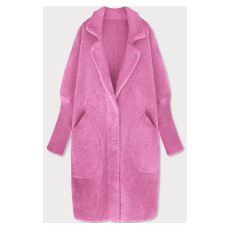Dlhý ružový vlnený prehoz cez oblečenie typu alpaka (7102#) Made in Italy