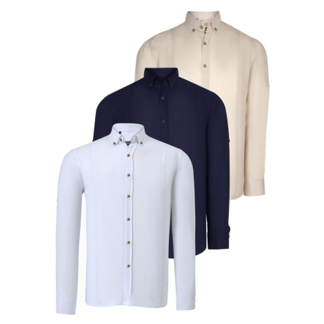 TRIPLE SET G721 DEWBERRY MEN'S SHIRT-NAVY-WHITE-BEIGE