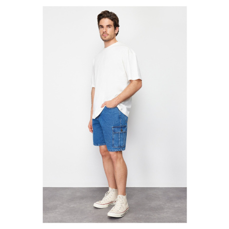 Trendyol Blue Regular Fit Cargo Pocket Denim Shorts