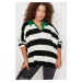 Trendyol Curve Green Polo Neck Striped Knitwear Sweater