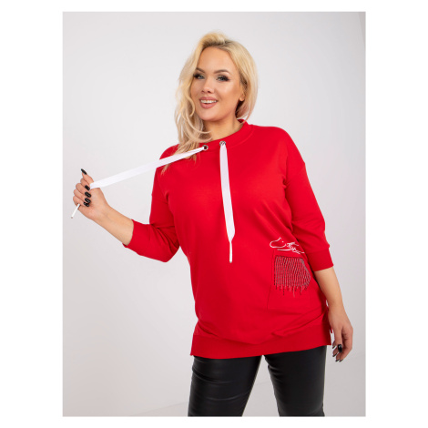 Red plus size cotton tunic with appliqué