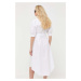 Bavlnené šaty Pinko biela farba, midi, áčkový strih