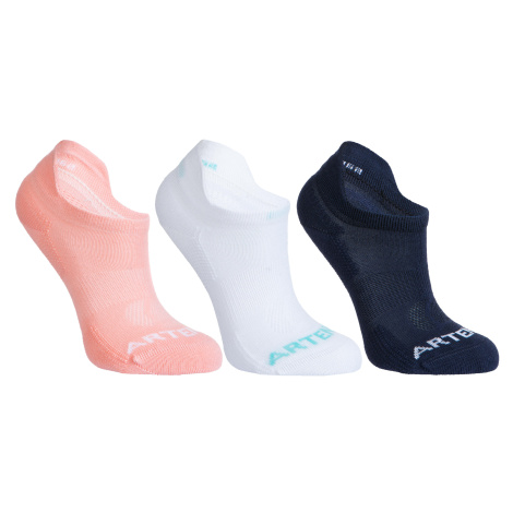 Detské nízke ponožky na tenis RS 160 3 páry ružové, biele a tmavomodré ARTENGO