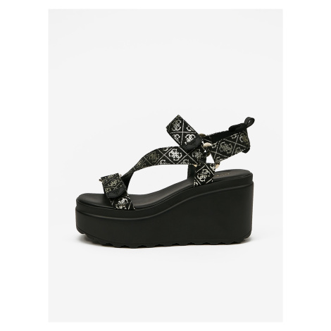 Black Women's Patterned Wedge Sandals Guess Ocilia - Women
