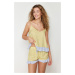 Trendyol Yellow-Multicolor Polka Dot Ruffle Detailed Viscose Woven Pajamas Set