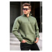 Madmext Khaki Zipper Collar Embroidered Sweatshirt 6028