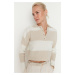 Trendyol Stone Crop Soft Textured Color Block Knitwear Sweater