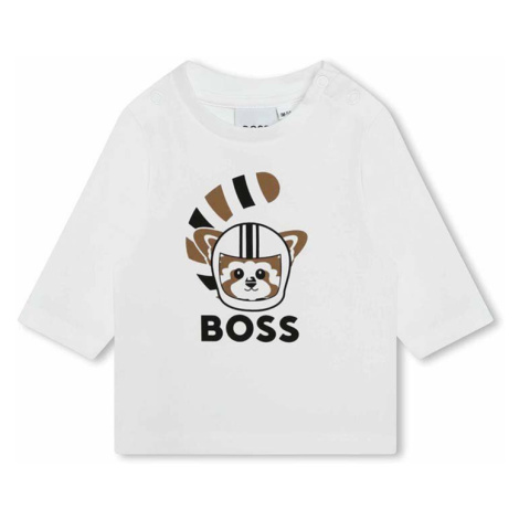 Tričko s dlhým rukávom pre bábätká BOSS biela farba, s potlačou Hugo Boss