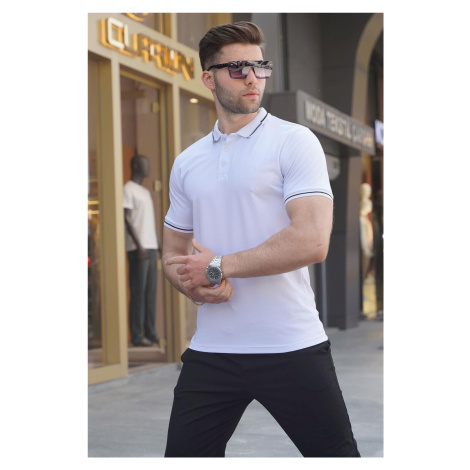 Madmext White Polo-Collar Men's T-Shirt 6113