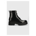 Kožené členkové topánky HUGO Kris dámske, čierna farba, na platforme, 50498388