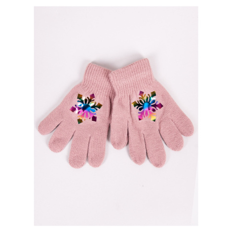 Yoclub Kids's Girls' Five-Finger Gloves With Hologram RED-0068G-AA50-001