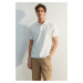 Trendyol White Regular/Normal Cut Short Sleeve Textured Buttoned Polo Collar T-shirt