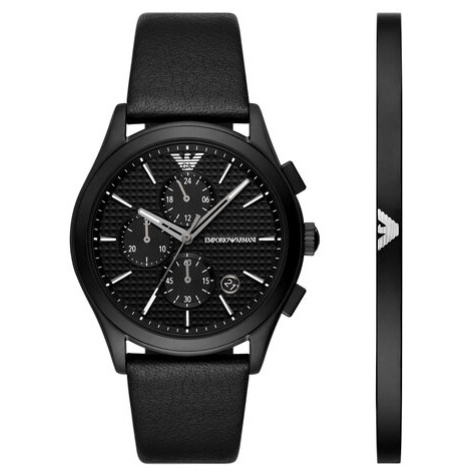 Emporio Armani Súprava hodiniek a náramku Paolo Gift Set AR80070SET Čierna