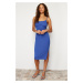 Trendyol Saks Fitted Midi Strappy Ribbed Stretchy Knitted Dress