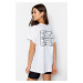 Trendyol White Printed Boyfriend/Wide Fit Knitted T-Shirt