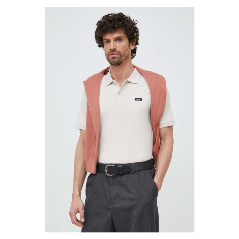 Polo tričko Calvin Klein pánske, béžová farba, jednofarebné, K10K111196