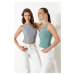 Trendyol Grey-Mint 2 Pack Halter Neck Fitted Ribbed Flexible Knitted Undershirt