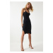 Happiness İstanbul Women's Black Strappy Slit Knitted Dress