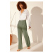 Trendyol Green 100% Linen Pleated High Waist Wide Leg Trousers