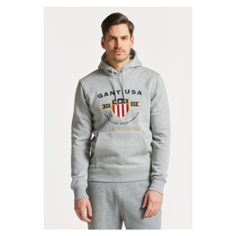 MIKINA GANT D1. BANNER SHIELD HOODIE GREY MELANGE