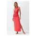 Trendyol Red Fitted Maxi Knitted Cut Out/Window One-Shoulder Beach Dress