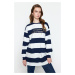 Trendyol Navy Blue Oversize Printed Knitted Striped Tunic