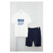 Trendyol Navy Blue Regular Fit Knitted Summer Pajama Set with Shorts