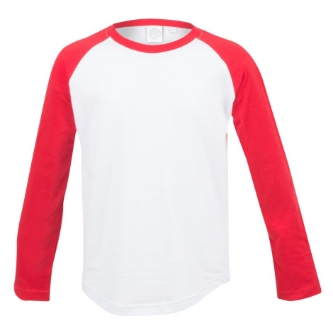 SF (Skinnifit) Detské dvojfarebné tričko s dlhým rukávom - Biela / červená