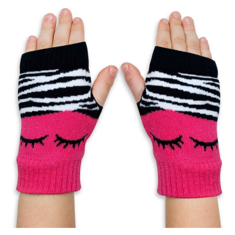 Denokids Zebra Girl's Pink Black Fingerless Gloves