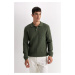 DEFACTO Khaki Standard Fit Regular Cut Polo Neck Textured Knitwear Sweater