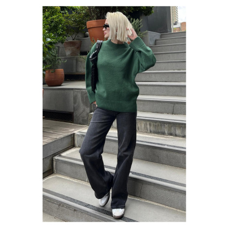 Madmext Green Crew Neck Oversize Knitwear Sweater