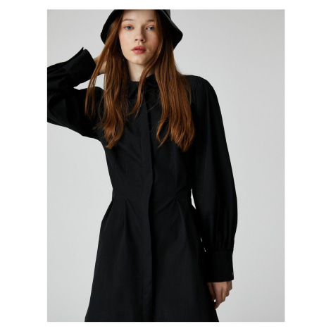 Koton Shirt Dress Pleated Waist Long Sleeve Cotton Cuff Collar