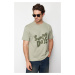 Trendyol Green Relaxed/Casual Fit Crew Neck Text Embroidered 100% Cotton T-Shirt
