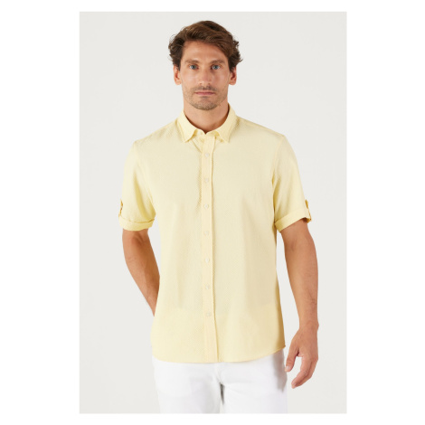 AC&Co / Altınyıldız Classics Men's Yellow Slim Fit Slim Fit Hidden Button Collar Short Sleeve Sh