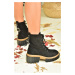 Fox Shoes Black Suede Women's Boots With Thick Soles