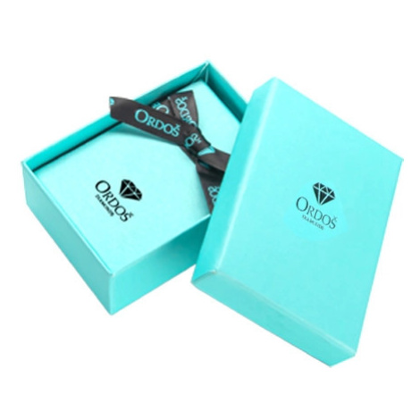 Darčeková krabička na briliantové šperky - tyrkysové prevedenie s logom a čiernou mašľou, obdĺžn