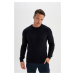 DEFACTO Men's Navy Blue Standard Fit Regular Cut Crew Neck Textured Knitwear Sweater