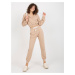 Women's tracksuit with short sweatshirt - beige