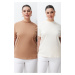 Trendyol Curve Beige-Mink 2-Pack 100% Cotton Basic High Neck Knitted T-Shirt