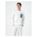 Koton Crew Neck Sweatshirt Pocket Detailed Ribbed Long Sleeve Ribbon