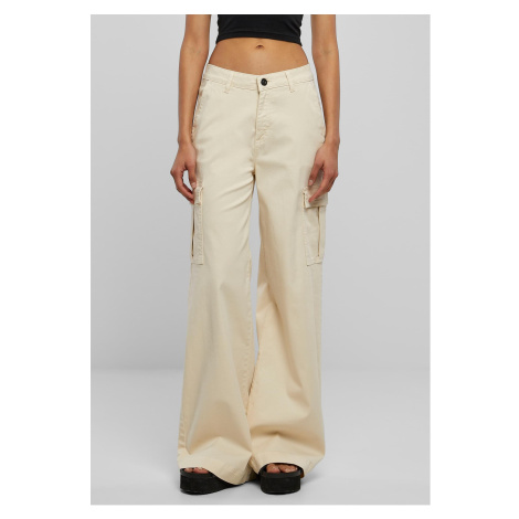 Women's high-waisted and wide-waisted twill trousers Cargo Cargo whitesand Urban Classics